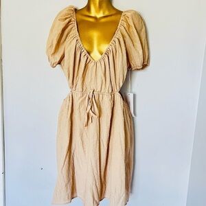 Mimi Chica Tan Puff Sleeve Sundress smocked mini dress